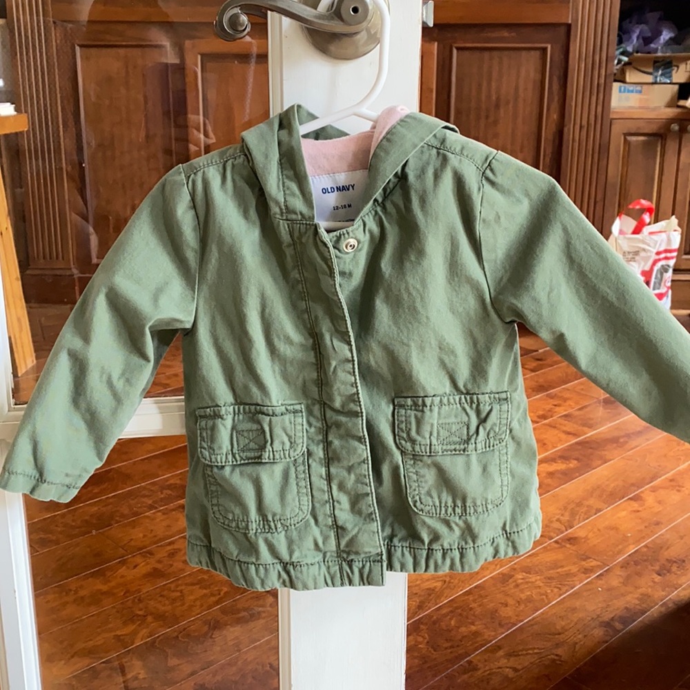 Green Old Navy utility jacket, size 12-18 months